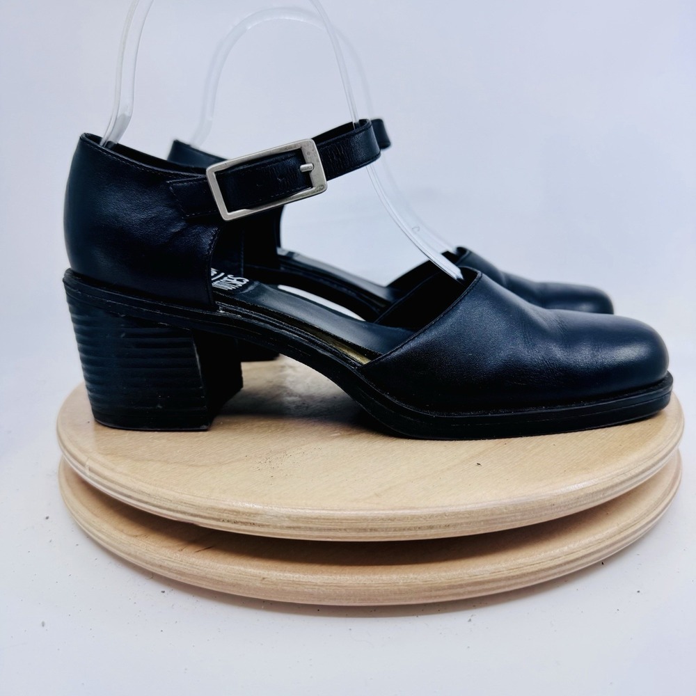 Mootsies Tootsies Shoes Womens 6.5 M Black Leather Ankle Strap Block Heel